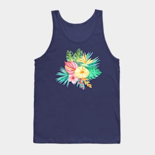 Tropical Flowers Floral Bouquet Yellow Pink Tank Top